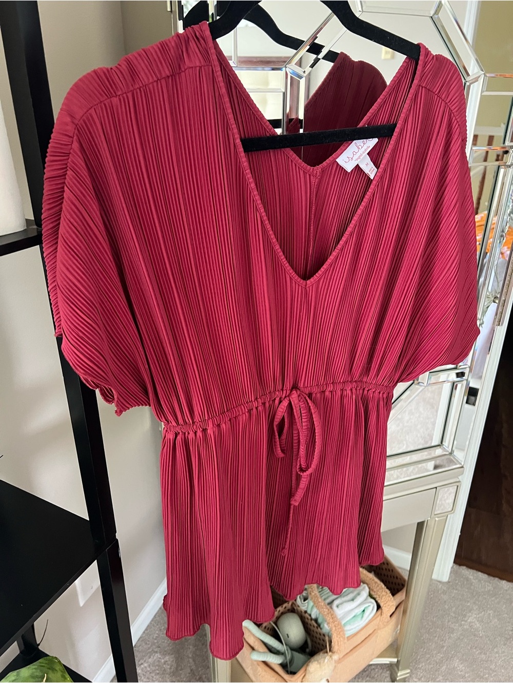 Ingrid & Isabel Pleated V-Neck Tie-Waist Tunic - Raspberry